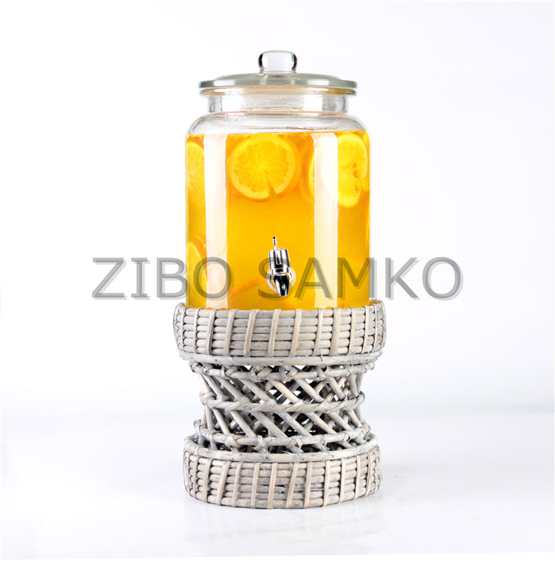 Beverage dispenser with braided wicker base