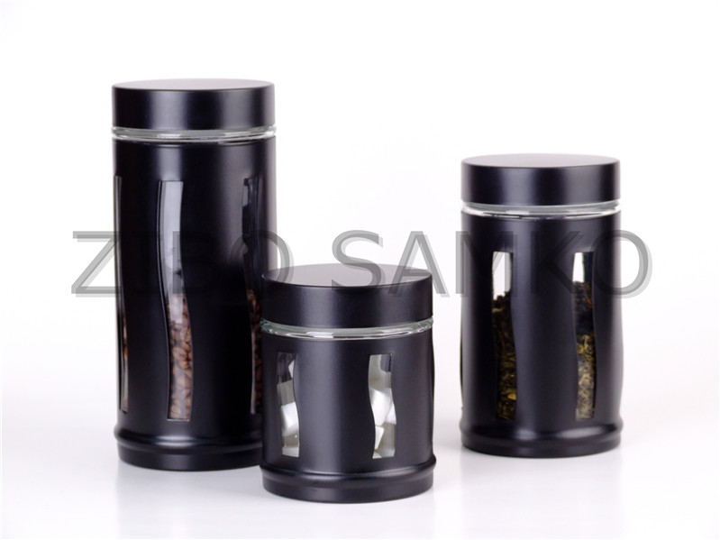 Glass Storage Jar With Black Stainless Coating